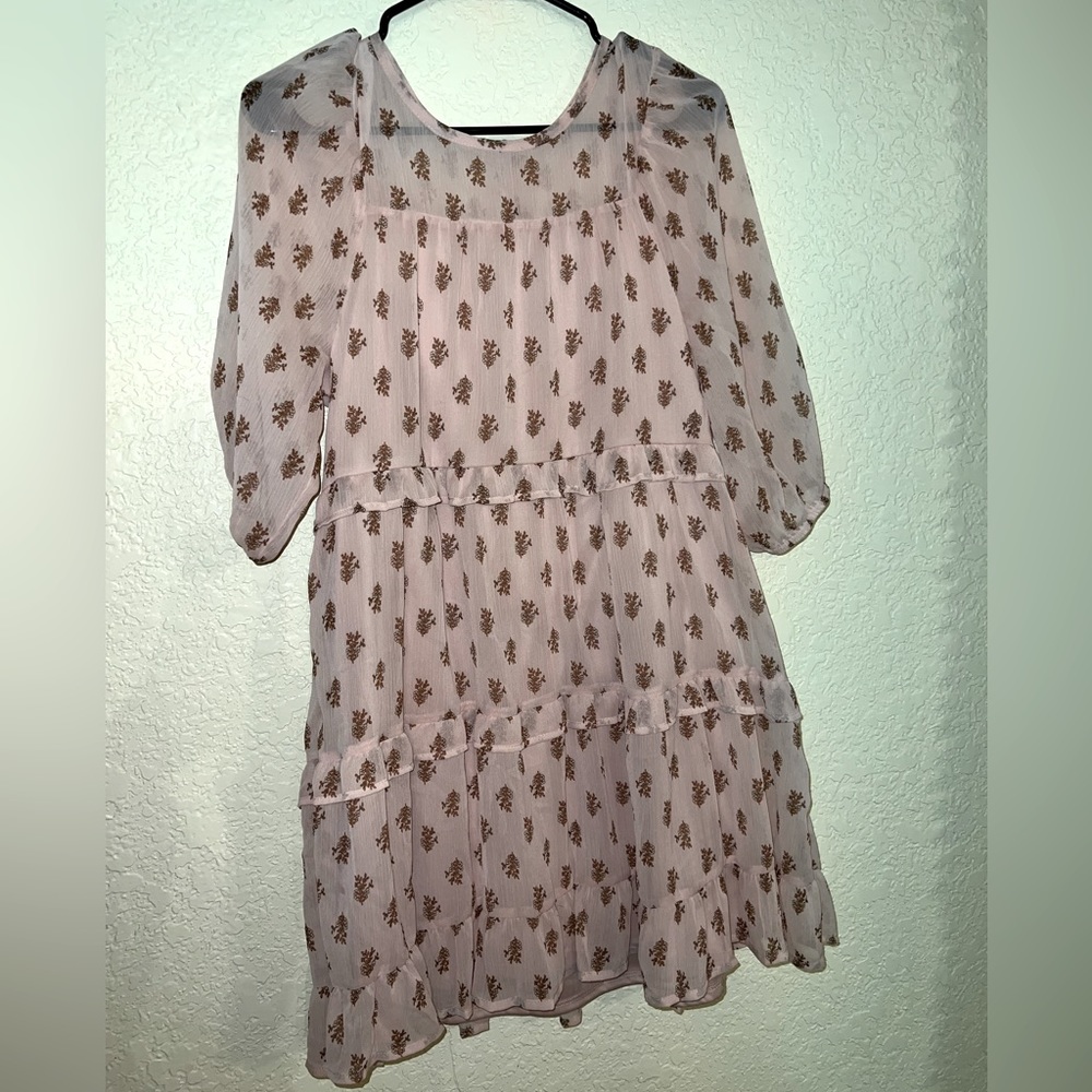 Girls XL 14/16 PLUS pink ruffle tiered dress floral orange flowers dress